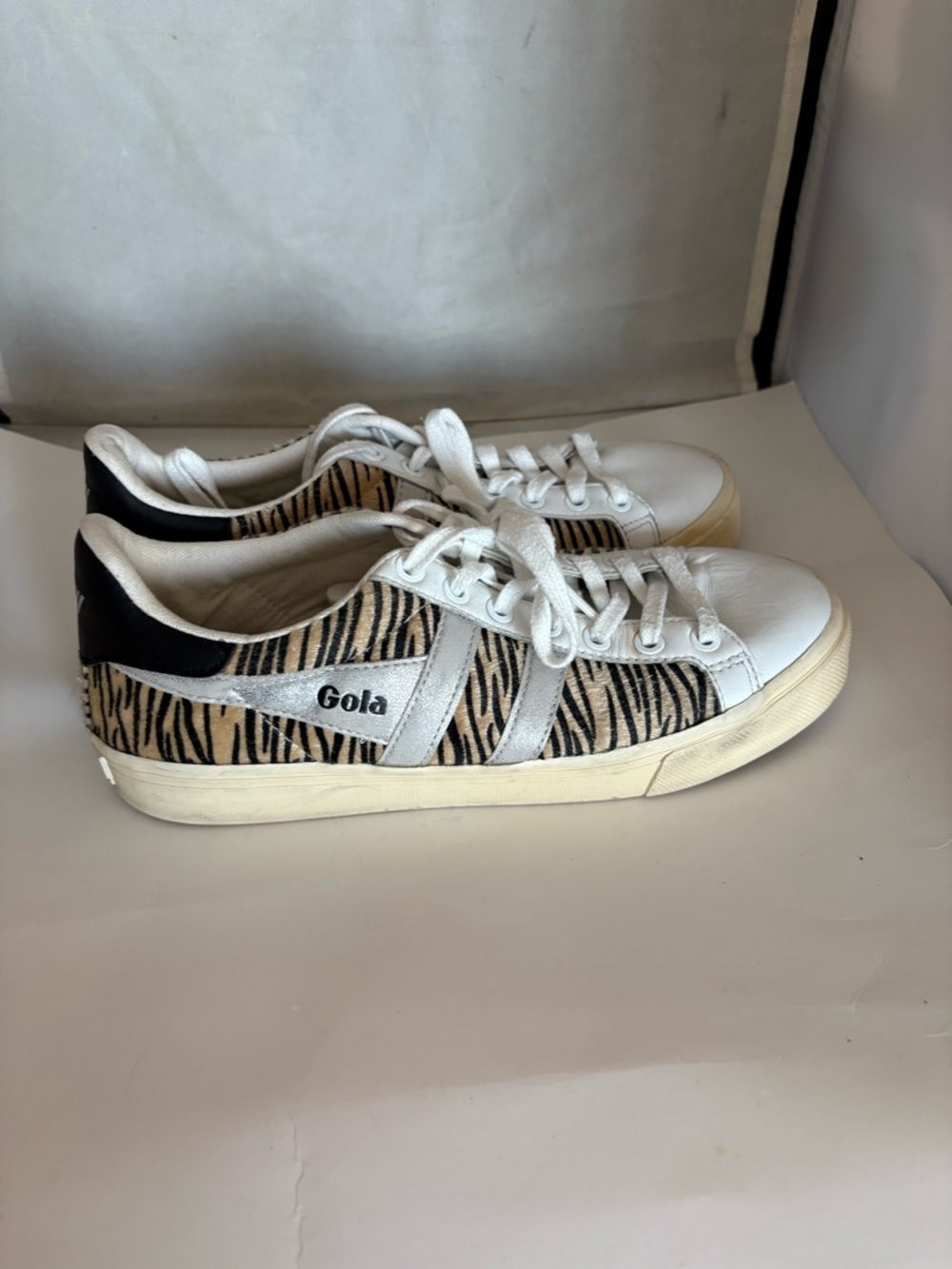 Gola White and Black Zebra-Striped Platform Sneakers 8